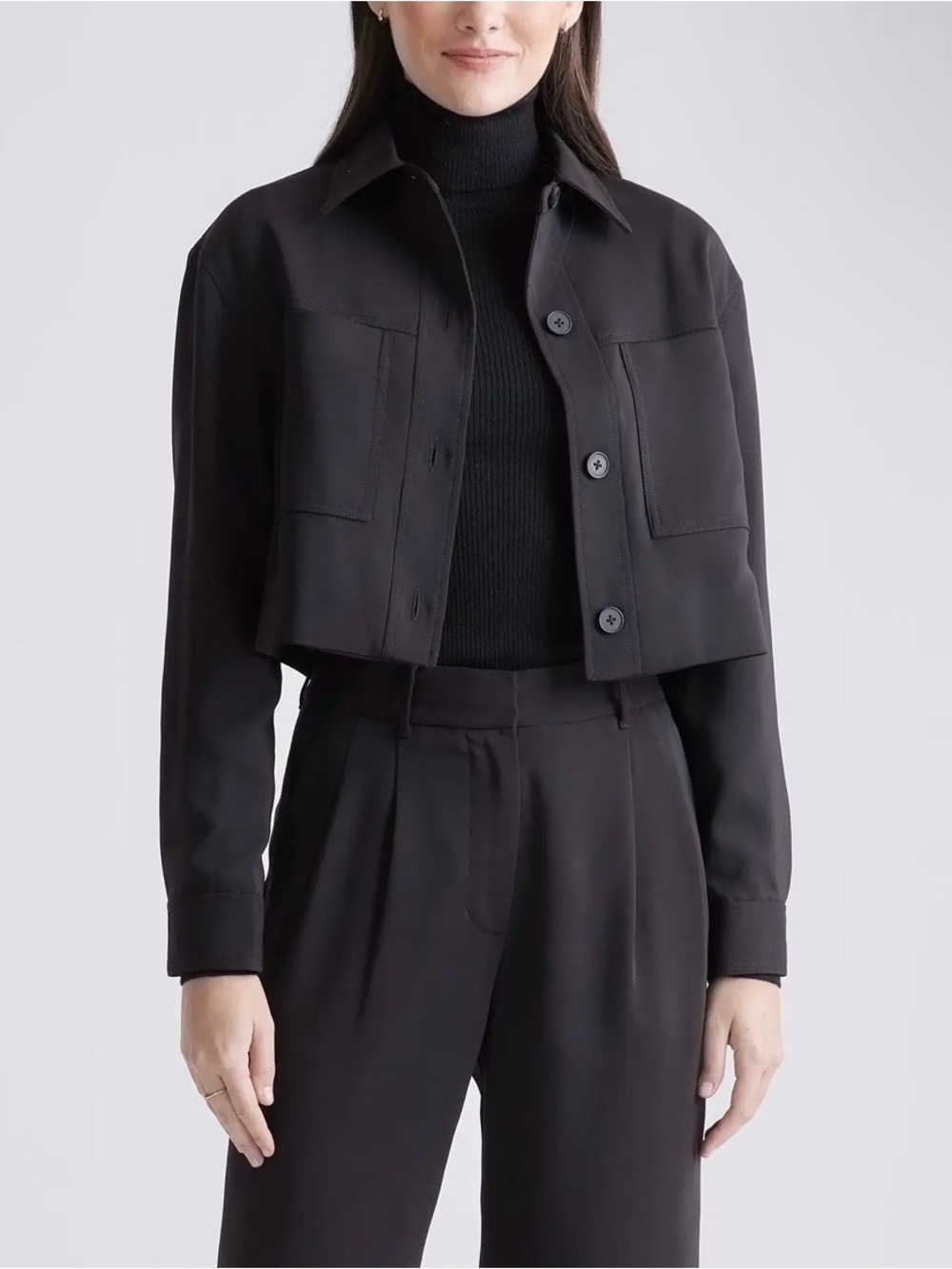 Quince Stretch Crepe Cropped Jacket Black XL NWT